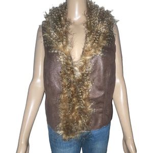 American Rag fur trim suede open vest